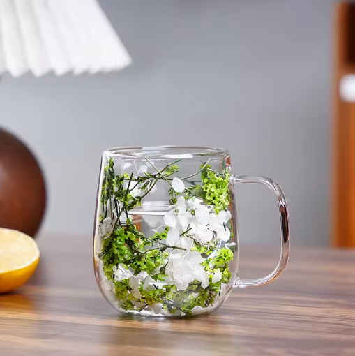 Glass Cup with Built-In Floral Design
