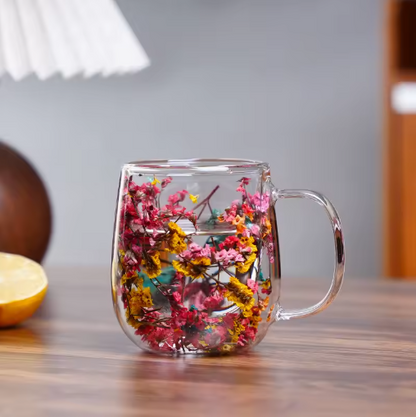 Glass Cup with Built-In Floral Design