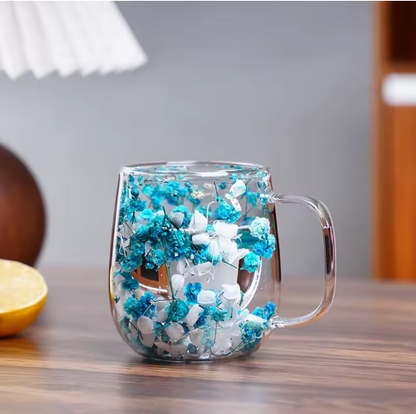 Glass Cup with Built-In Floral Design