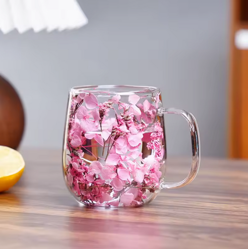 Glass Cup with Built-In Floral Design
